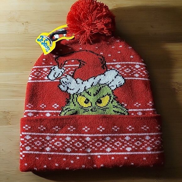 Other - Dr. Seuss Grinch Red Knit Hat with Pom Pom Christmas NEW One Size Ages 14+